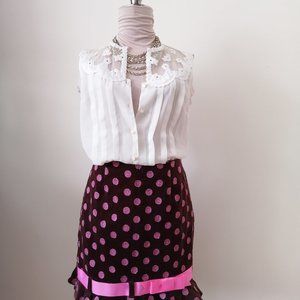 Dark Brown Skirt With Pink Polka Dots